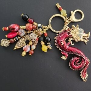 Dragon Handcrafted Over-sized Purse Charm or Keychain Agate Carnelian